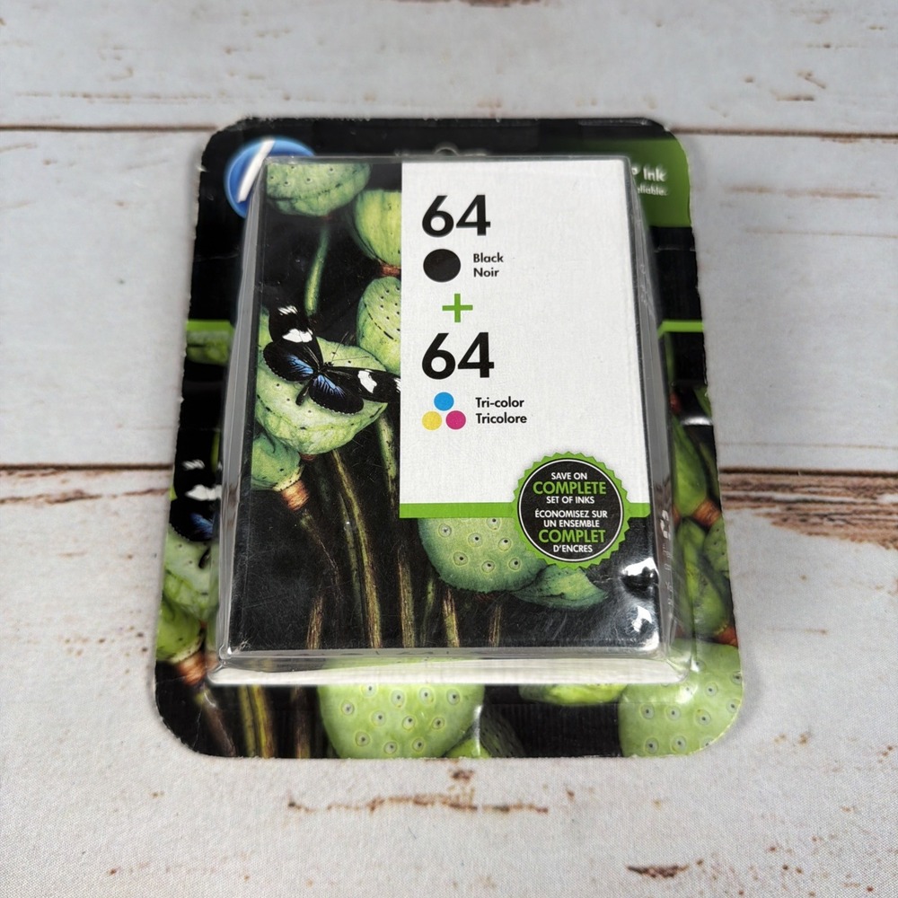 HP 64 Black Tri-Color Ink Cartridges Combo Pack X4D92AN Sealed Exp April 2020